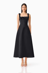 Lucetta Fit & Flare Midi Dress in Black