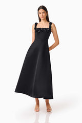 Lucetta Fit & Flare Midi Dress in Black