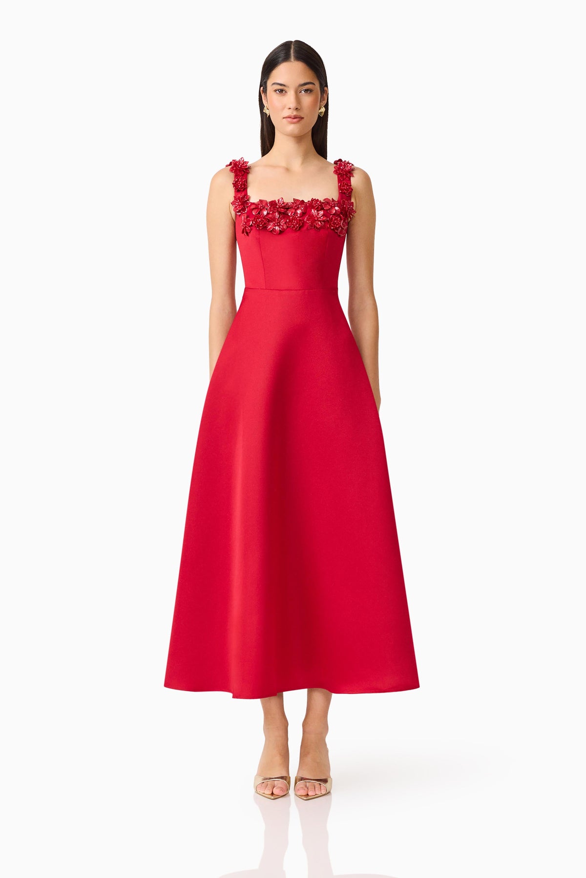 Lucetta Fit & Flare Midi Dress in Red