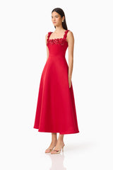 Lucetta Fit & Flare Midi Dress in Red