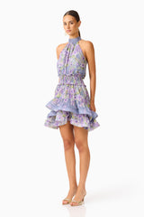 Milena Halter Mini Dress in Purple Floral