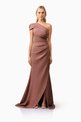 Klara One Shoulder Gown in Brown