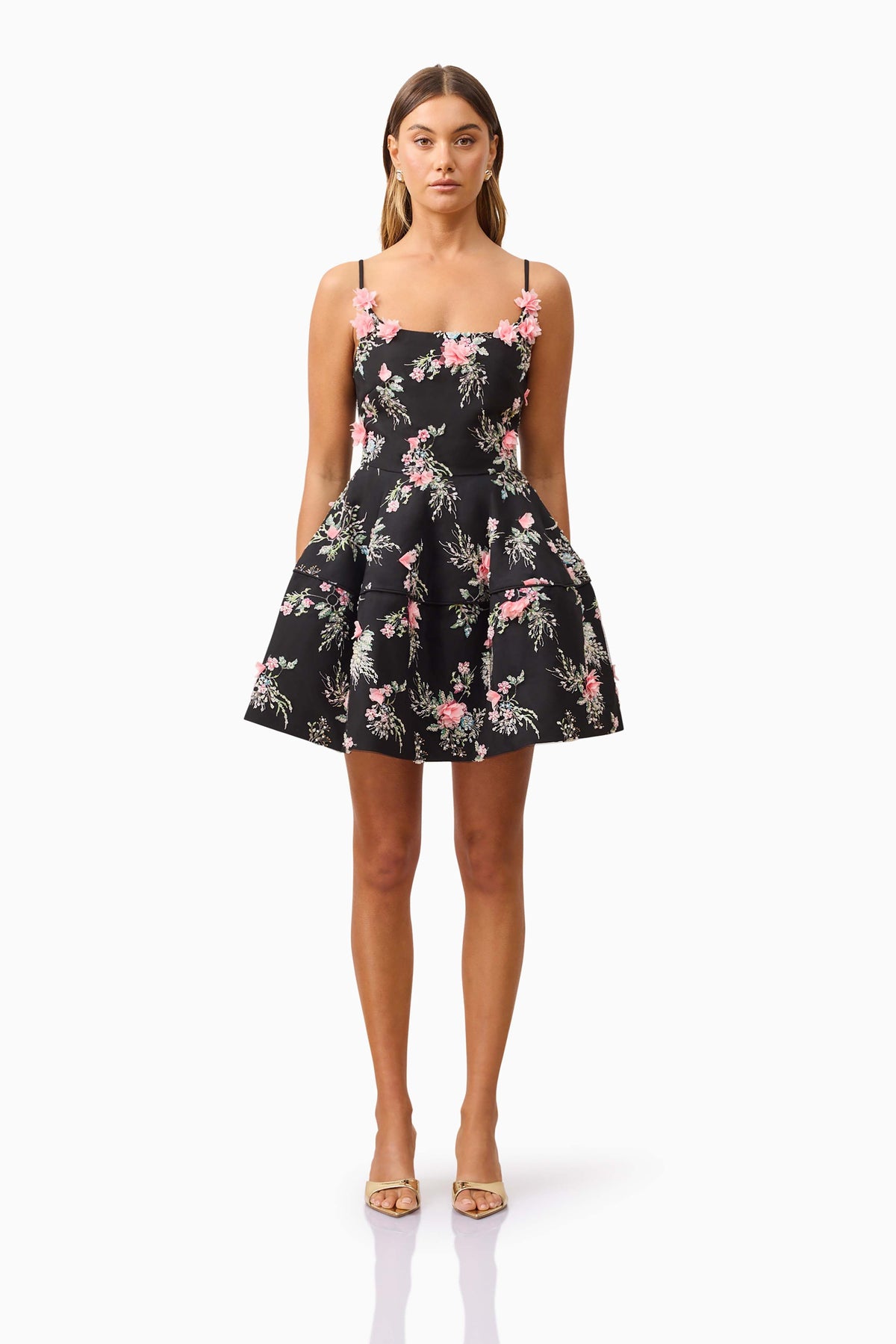 Gaia Floral Mini Dress in Black