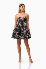 Gaia Floral Mini Dress in Black