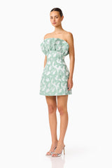 Lisette Ruffle Mini Dress in Sea Green