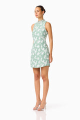 Lisette High Neck Mini Dress in Sea Green