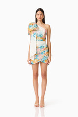 Clementina One Shoulder Mini Dress in Multi Floral