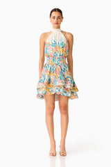 Clementina Halter Mini Dress in Multi Floral