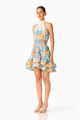 Clementina Halter Mini Dress in Multi Floral