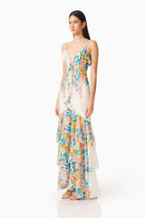Clementina Ruffle Maxi Dress in Multi Floral