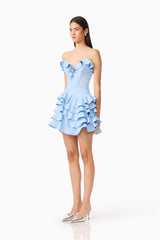 Liora Strapless Tiered Mini Dress in Sky Blue