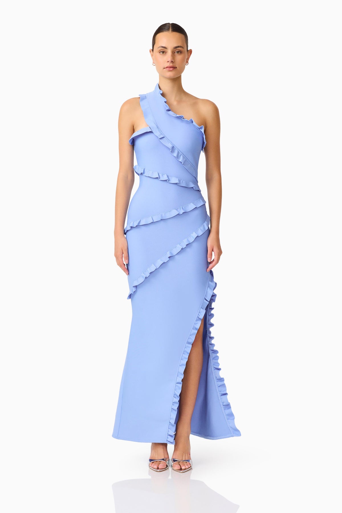 Floriana Asymmetric Gown in Cornflower Blue