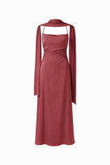 Calista Neck Scarf Gown in Burgundy