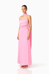 Calista Neck Scarf Gown in Pink