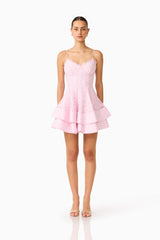 Fiorina Tiered Mini Dress in Pale Pink