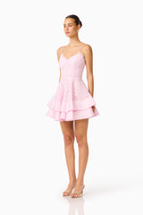 Fiorina Tiered Mini Dress in Pale Pink