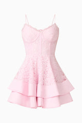 Fiorina Tiered Mini Dress in Pale Pink