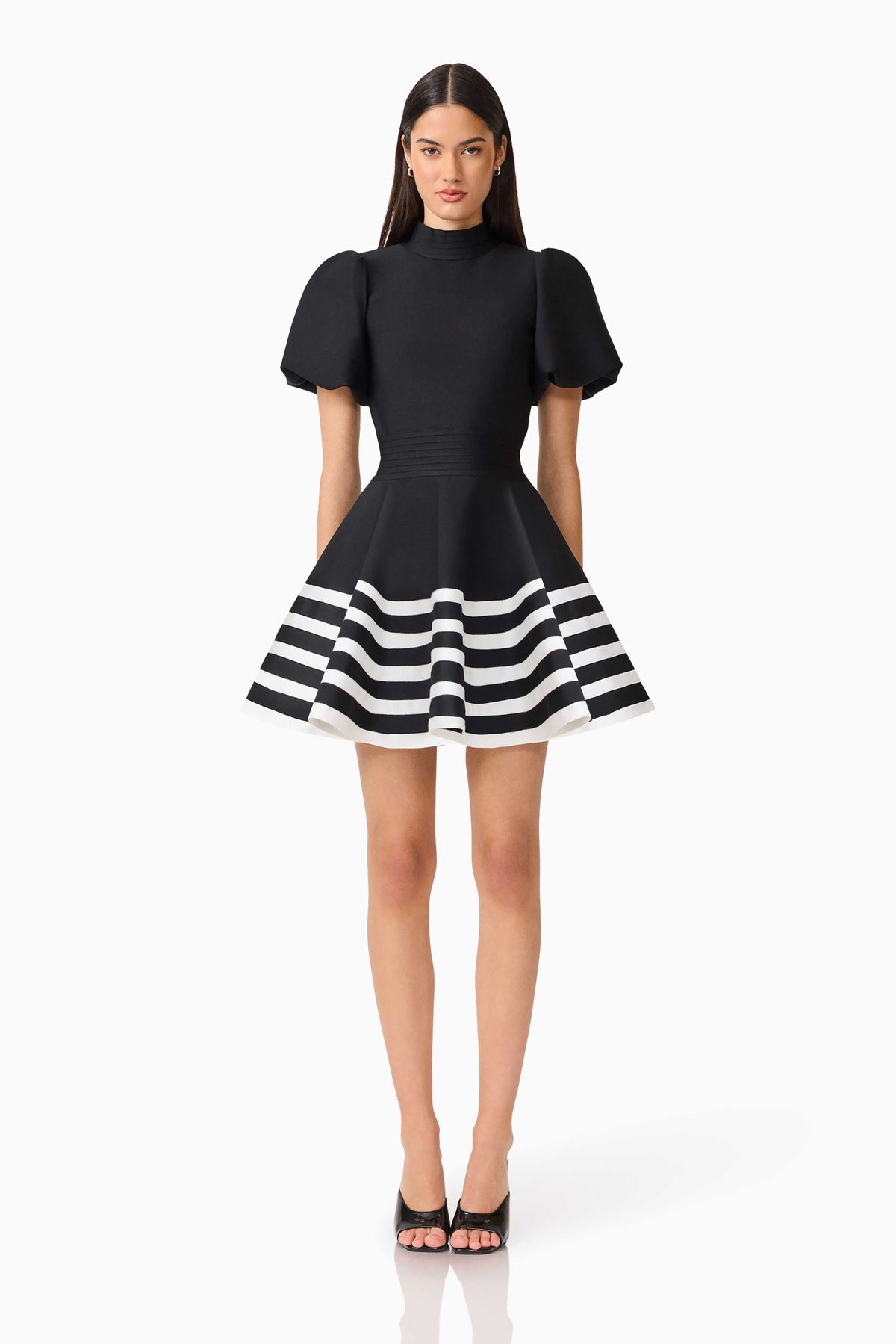 Ninette Puff Sleeve Mini Dress in Black & White
