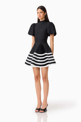 Ninette Puff Sleeve Mini Dress in Black & White