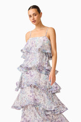 Rosaria Tiered Gown in Purple Floral
