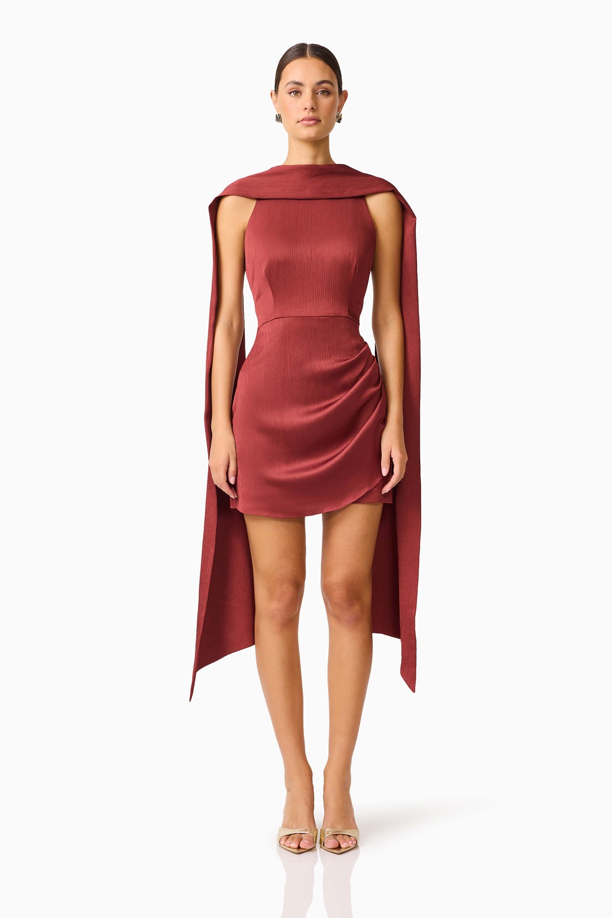 Calista Neck Scarf Mini Dress in Burgundy