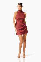 Calista Neck Scarf Mini Dress in Burgundy