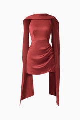 Calista Neck Scarf Mini Dress in Burgundy