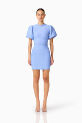 Floriana Puff Sleeve Mini Dress in Cornflower