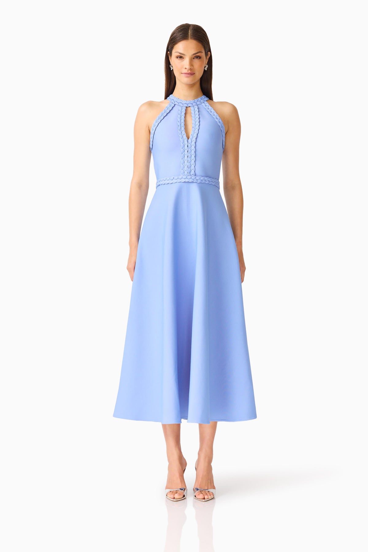 Floriana Halter Midi Dress in Cornflower Blue