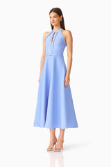 Floriana Halter Midi Dress in Cornflower Blue