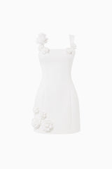 Trompe 3D Floral Mini Dress In White