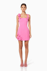 Trompe 3D Floral Mini Dress in Pink