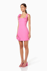Trompe 3D Floral Mini Dress in Pink