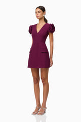 Theresa V-Neck Mini Dress in Burgundy