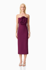 Theresa Strapless Midi Dress in Burgundy