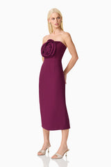 Theresa Strapless Midi Dress in Burgundy
