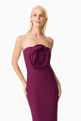 Theresa Strapless Midi Dress in Burgundy