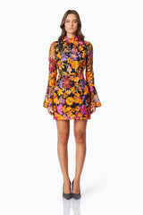 Alessandra Floral Long Sleeve Mini Dress In Orange