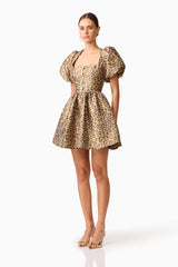 Elara Romper Mini Dress in Leopard Print
