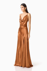 Clementine Cowl Neck Gown in Toffee Brown