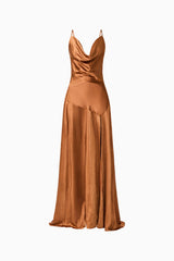Clementine Cowl Neck Gown in Toffee Brown