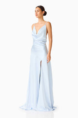 Clementine Cowl Neck Gown in Pale Blue