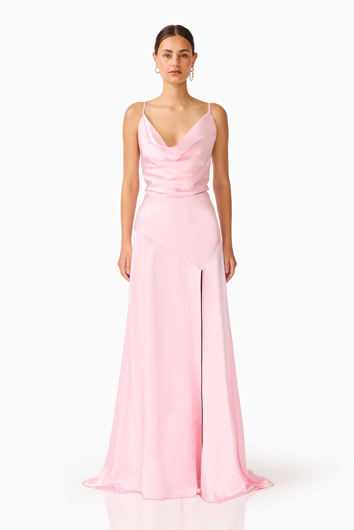 Clementine Cowl Neck Gown in Pale Pink