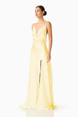 Clementine Cowl Neck Gown in Butter Yellow