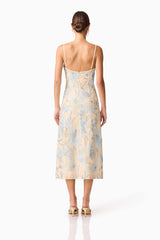 Nia Embroidered Midi Dress in Biege