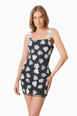 Jessamine Floral Mini Dress In Black