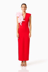Zahara V-Neck Gown in Red & Pink