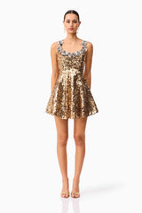Noelle Sequin Mini Dress in Gold