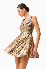 Noelle Sequin Mini Dress in Gold