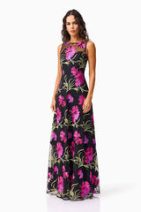 Amaya Gown in Black & Pink Floral
